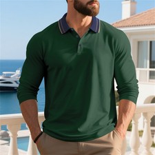 Men's Long Sleeve Fashion POLO Shirt Classic Casual Baggy Shirts