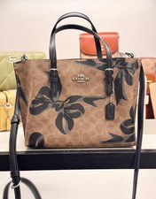 NWT Coach Mollie Tote Bag 25 In Signature Canvas With Bow Print CZ767 Tan Black
