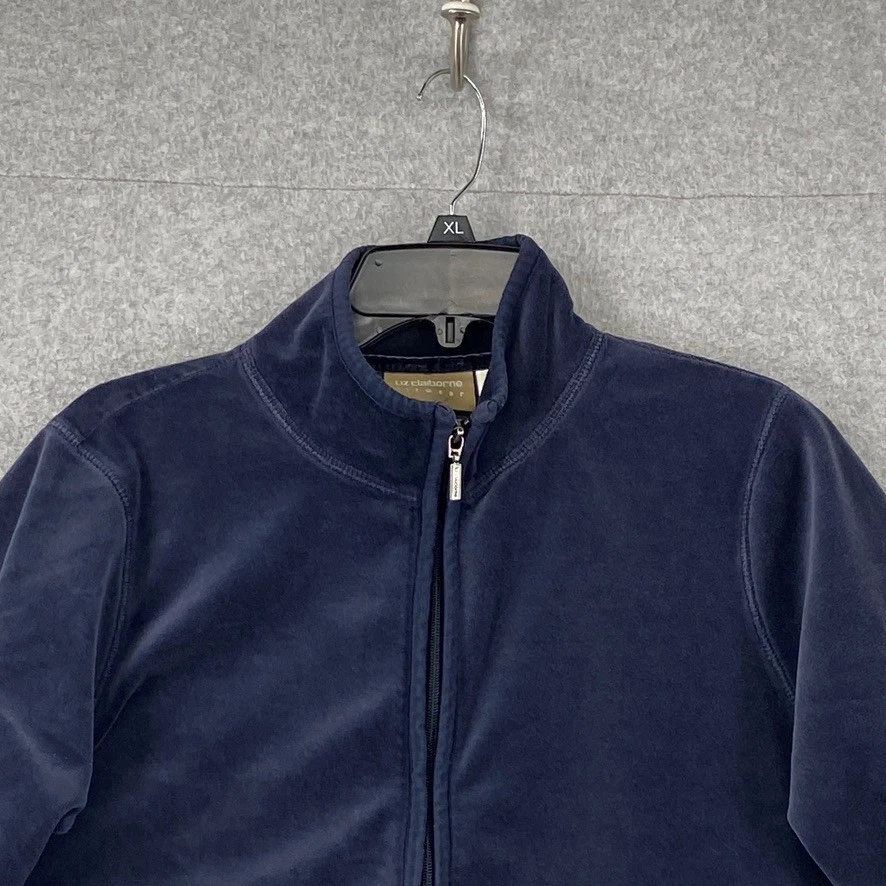 Liz Claiborne Sweatshirt Womens L Blue Velour Full Zip Long Sleeve Pockets - Image 2 of 4