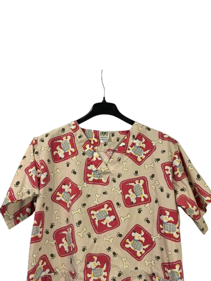 Uniform Advantage Women Scrub Top V-Neck Puppy Dogs Vet Medical Short Sleeve L - Image 2 of 4
