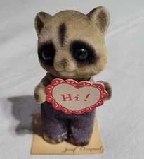 Vintage Josef Original Mini Flocked Raccoon HI! Heart, George Good California 3"