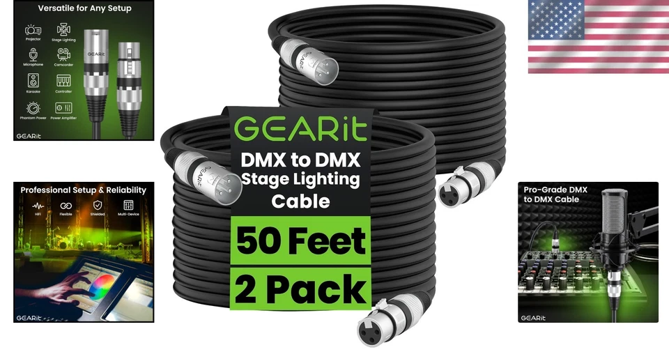 50ft DMX XLR Cable for DJ LED Lights - 2 Pack - Image 2 of 4