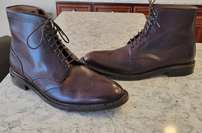 Men's Jack Irwin Burgundy Boots Leather Wingtip Brogue Lace Up Dress Size 11.5