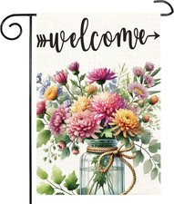 Spring Summer Floral Welcome Garden Flag Double Sided Floral Mason Jar 12X18 Inc