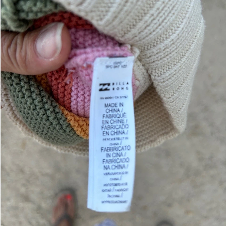 Billabong Knit Beanie Winter Hat, Striped, Ball On Top, Cotton Blend, One Size - Image 3 of 4