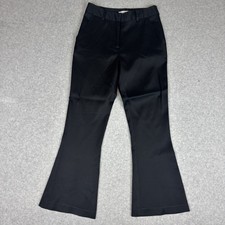 Frame Sateen Crop Flare Trouser Size 0 Noir Black Wool Blend High Rise Preppy