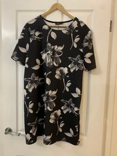 Next Black And White Floral Shift Dress Short Sleeve Size 18