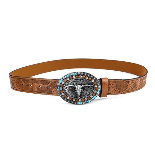 PU Leder Schnalle Gürtel Stier Muster Taillengürtel Herren Western Cowboy Gürtel Herren - Bild 6 von 22
