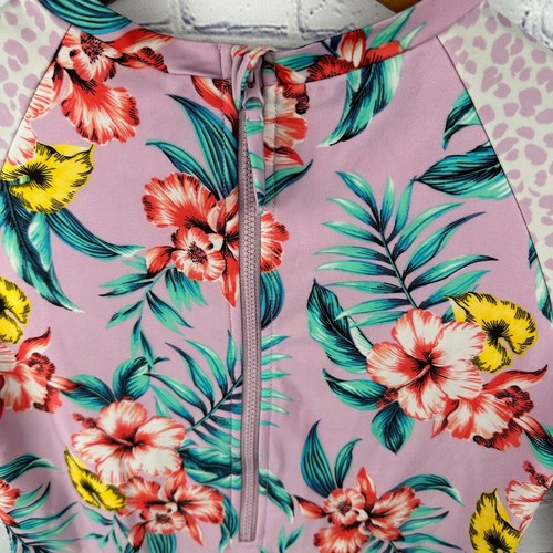 Girl's Art Class Floral Long Sleeve One Piece Swimsuit Pink Purple - XL (14/16) - Picture 5 of 7