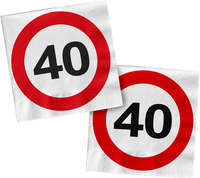 Folat 28374 Servietten 40 Geburtstag Rot Weiß Verkehrsschild - 33 X 33 Cm - 20 S