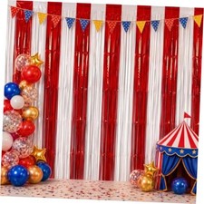 Pack Carnival Circus Theme Red and White Foil Fringe Curtain 2 Red White