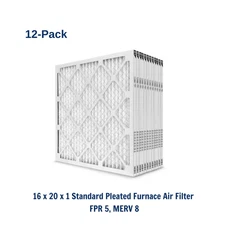 16 x 20 x 1 Standard Pleated Air Filter FPR 5, 12-Pack, Air Filters Replacement