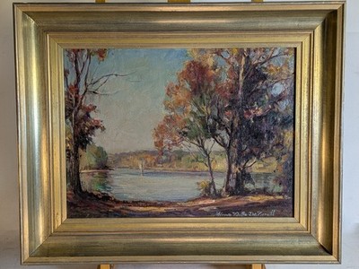 21'' Minnie DeZiorett vintage mcm Impressionist Landscape 1968 Autumn Painting vt