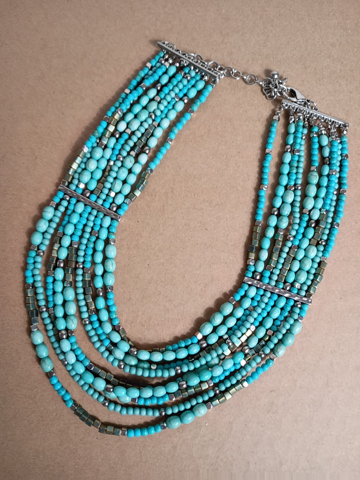 Chicos Beaded Bib Statement Layered Necklace Blue… - image 1