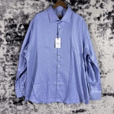 New Stenstrom Dress Shirt Mens Size 18.5 Blue Mini Chevron Office Career Dressy