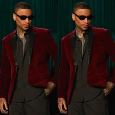 Burgundy Velvet Men Suits Peak Lapel Formal Party Wedding Groom Men Tuxedos