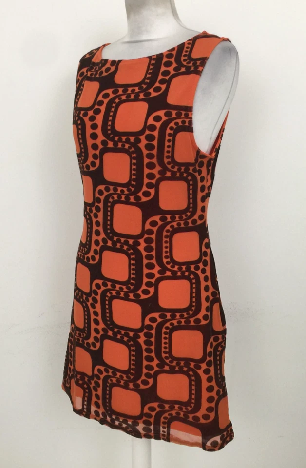 Vestido para mujer Urban Outfitters talla L negro naranja retro flocado cambio usado F1 Foto 2 de 4