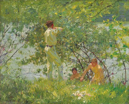 Henry Scott Tuke signiertes Ölgemälde auf Leinwand 16x24 im Impressionismus ..