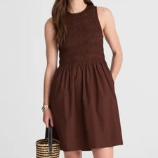 Madewell Melody Smocked Mini Dress Brown Sleeveless Boho NWT Minimalist XXS