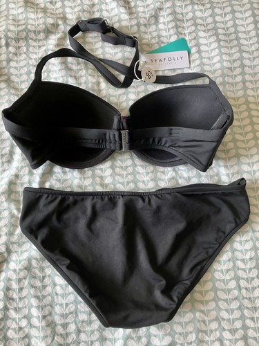 Seafolly Black Bikini Set Size 12DD Top And Size 14 Twist Hipster Bottoms - Picture 2 of 5