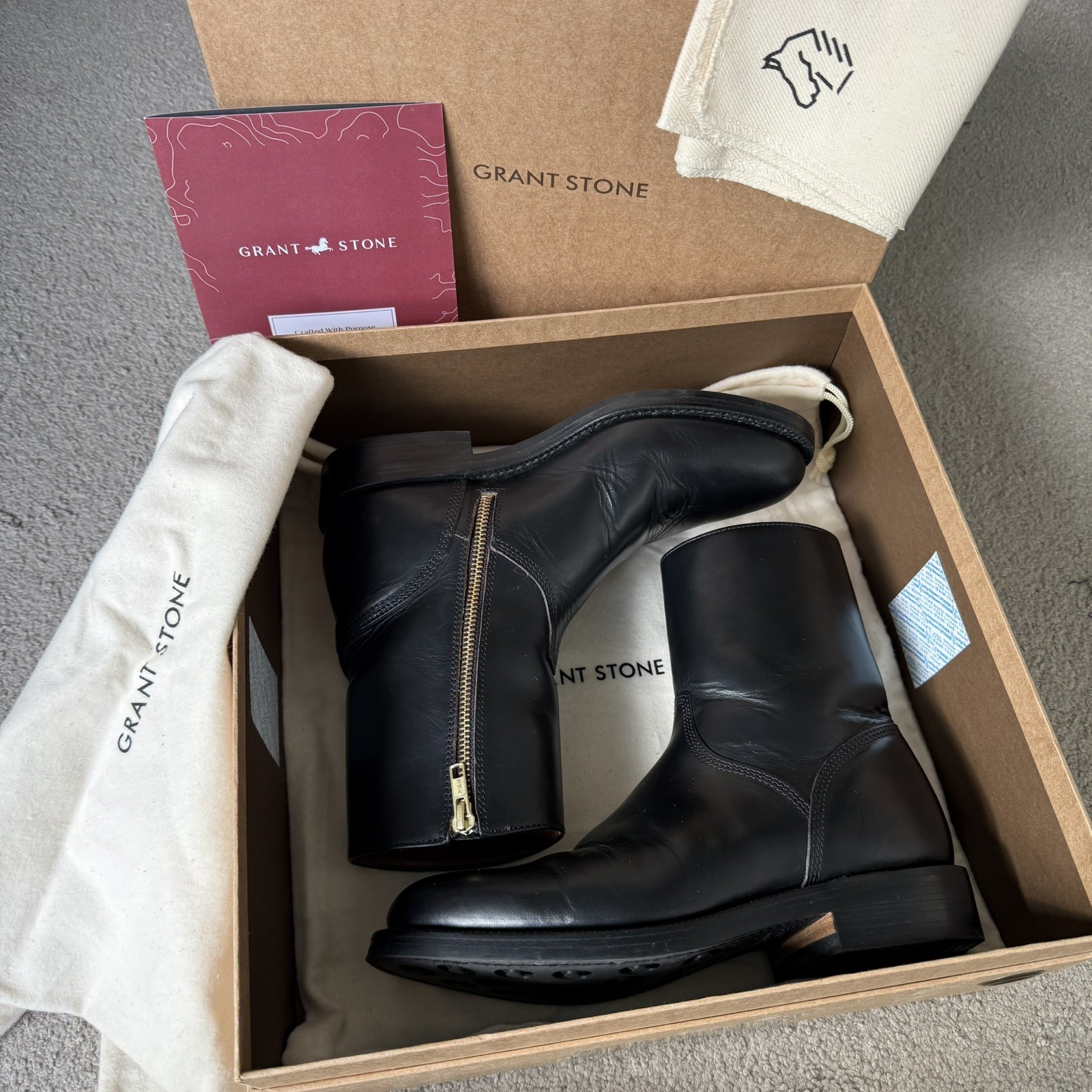 Grant Stone Elias Side Zip Black Chromexcel CXL Boots US 6.5 D
