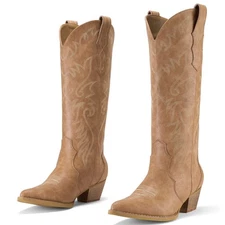 Rollda Cowboy Boots for Women Cowgirl Boots Embroidered Knee-High Western Boots