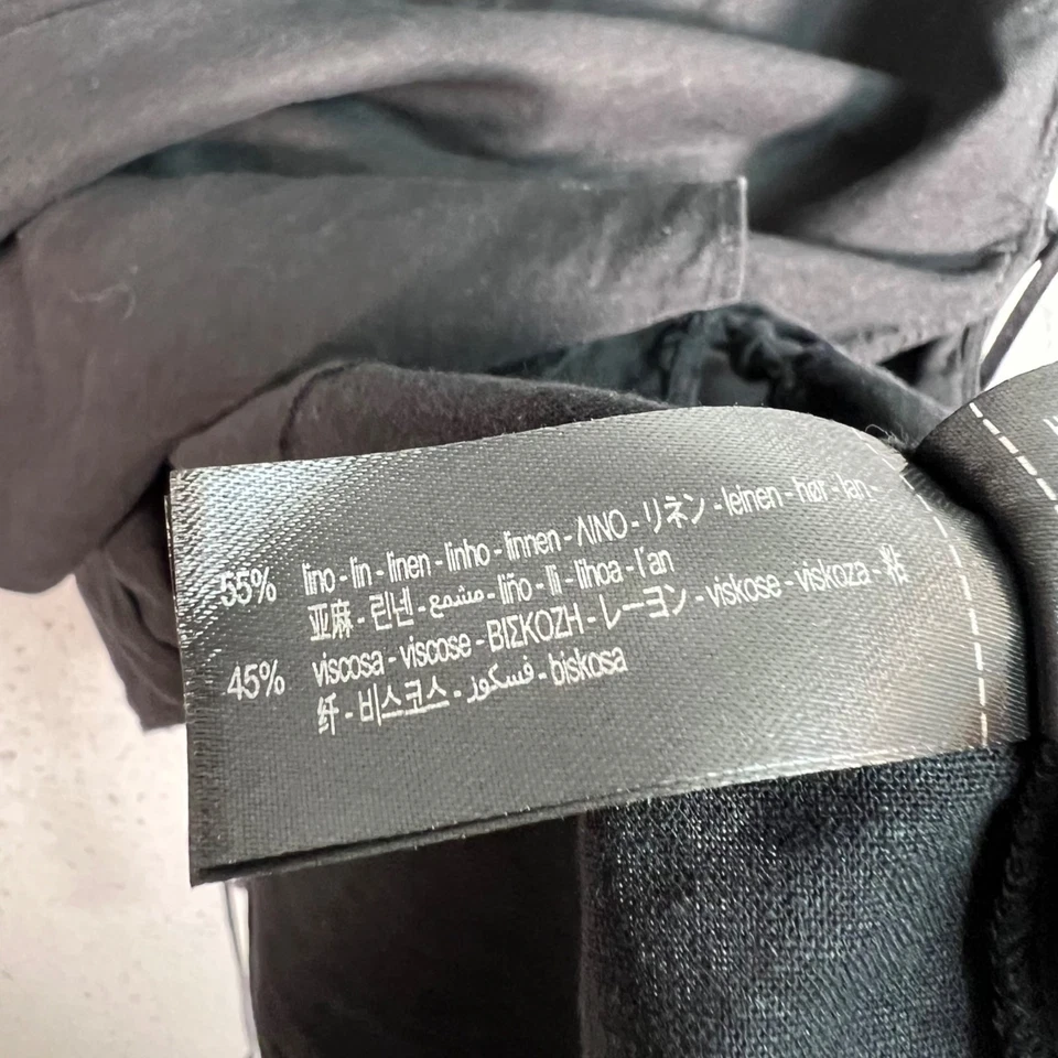 Vestido túnica Zara negro sin mangas con lazos laterales mezcla de lino para mujer talla mediana Foto 4 de 4