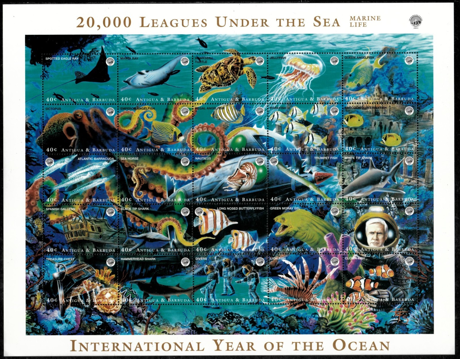 Antigua 1998 - Year of Ocean Fish - Sheet of 25 Stamps - Scott #2162 - MNH