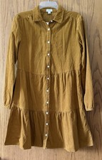 J Crew Gold Cotton Corduroy LS Tiered Short Dress Preppy Autumn 2 NWT