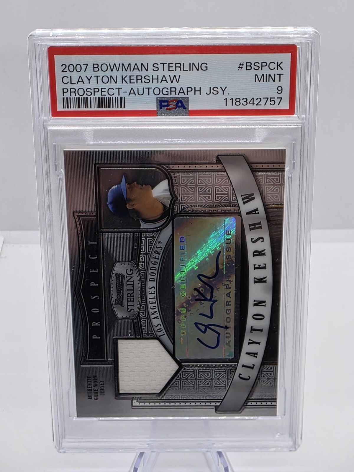 Clayton Kershaw 2007 Bowman Sterling Prospect Game-Worn Jersey Auto PSA 9 LA!
