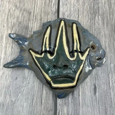 Glen LaFontaine Face Mask  Blue Fish Handprint Native American Artist Signed