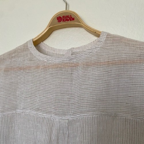 Eileen Fisher Linen Top Roll Tab Sleeve Tan/Beige Stripe Oversized Women's Small - Picture 8 of 12