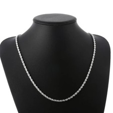 Collar de cadena de cuerda italiana plateada para hombre 4 mm - NUEVO
