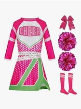 Pink Kids 10-12 L Cheerleader Costume with Long Sleeve for Halloween Dress Up