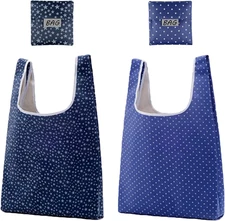 Reusable Grocery Bags Set of 2 Foldable Shopping Tote Bag,Washable, Durable and 