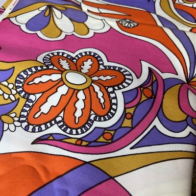 Vintage 1960s Psychedelic Swirl Floral Cotton Fabric Pucci-Inspired Mod 2 Yards