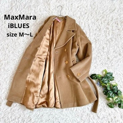 Max Mara iBLUES Camel Wool Cashmere Double Coat L Big Big Collar Excellent
