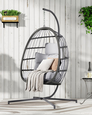 FREDEES Egg Swing Chair with Stand, Outdoor Hanging Egg Chair with Cushion for P