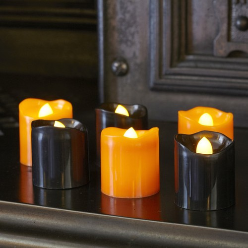 Black & Orange Halloween Battery LED Tea Light Candles 4, 8, 12, 24, 48, 96 Pack - Picture 7 of 7