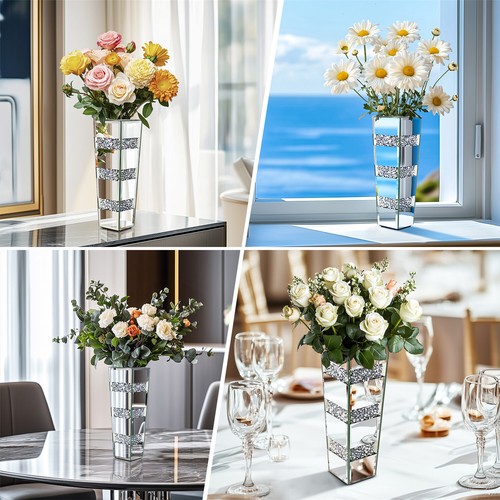 Flower Vase Crushed Diamond Mirrored Vase for Home Decor Flowers Centerpieces AU - Picture 15 of 15