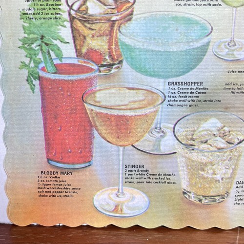 4 COCKTAILS Vintage UNUSED 1973 Cocktail Recipes Paper Placemat 14" x 10" - Picture 7 of 13