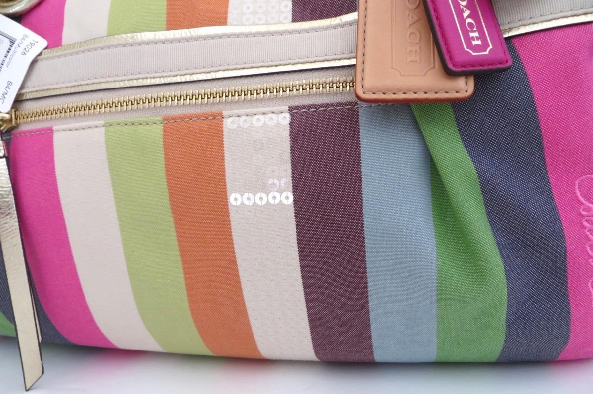 バッグ Coach Legacy Striped Rocker Crossbody New Coach Legacy Striped Pink Green Blue Sequined Rocker Purse