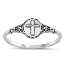 925 Sterling Silver Cross Ring Religious Fashion Band 8.4mm Size 4-10