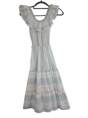 Vintage Kingly Pastel Striped Maxi Dress Ruffle Top Junior's Size 3/4 *See  Desc* | eBay