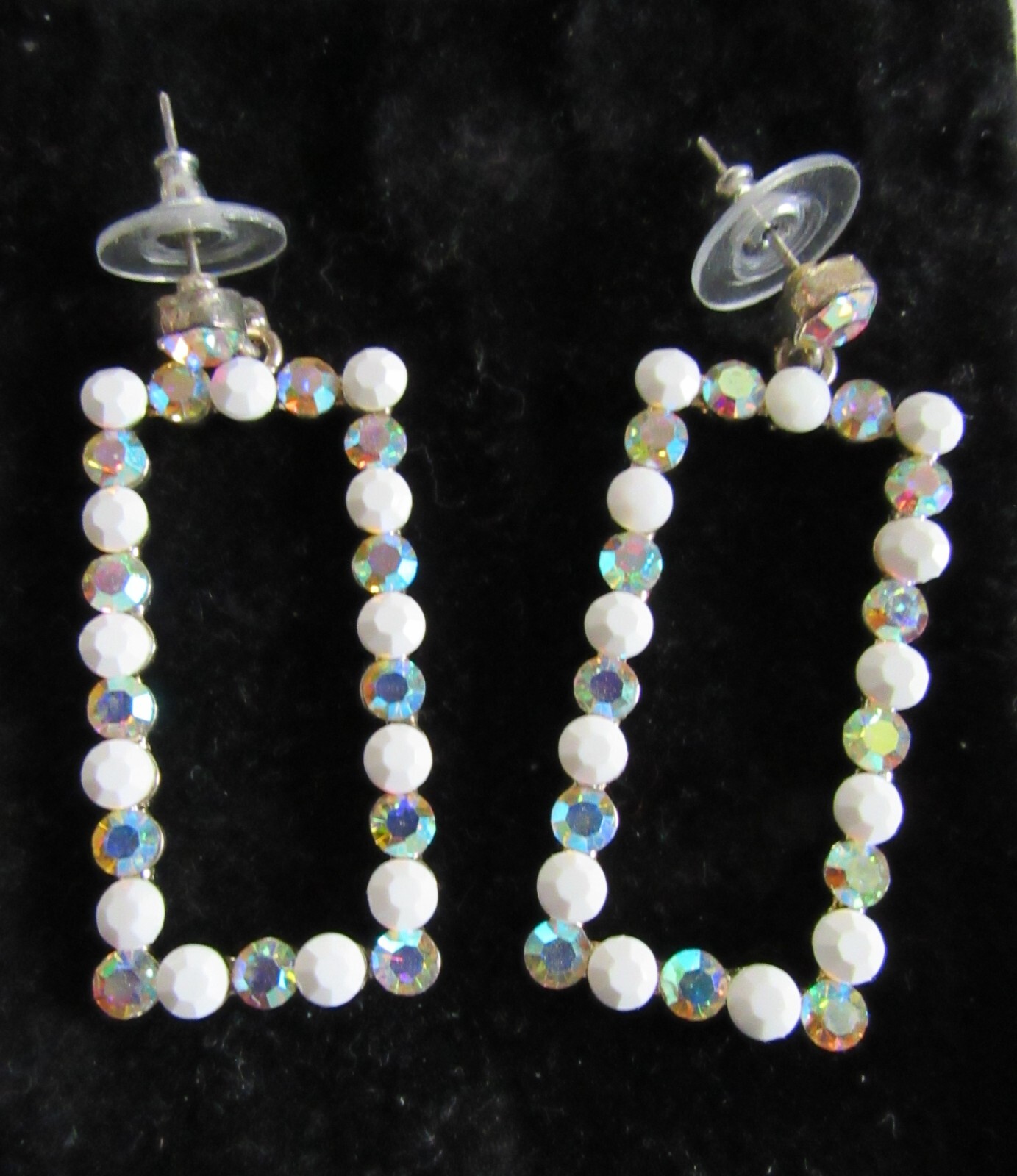 Sparkling Rectangle Post Pierced Earrings Vintage - image 1