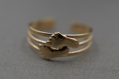 14K massiver Gelbgold poliert niedlicher zwei Fuß Zehenring.