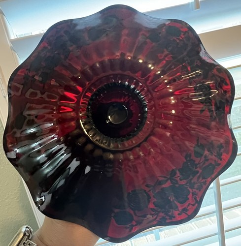 Schwarzer Amethyst Depression Glas Leckerbissen Tablett Sterlingsilber Überfang Rose Rot Vintage - Bild 6 von 12