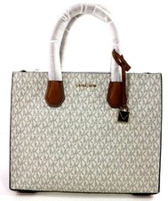 Michael Kors Mercer Large Leather Tote Shoulder Bag Vanilla or Mulberry Brown