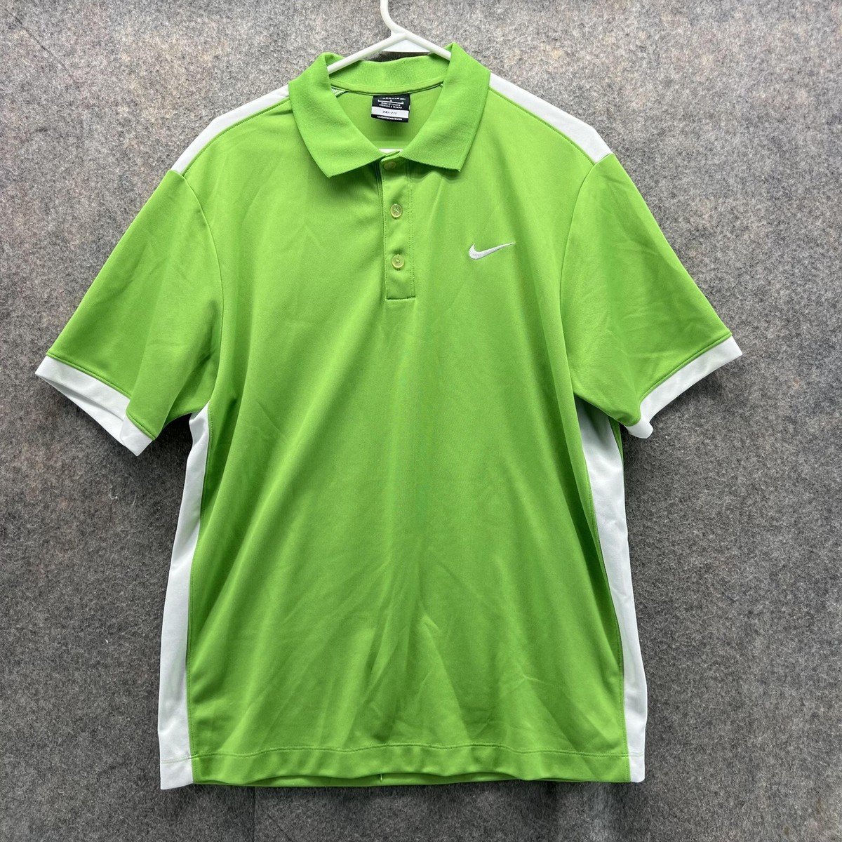 Nike Polo Shirt Men Large Adult Green White Athletic Golf Golfer Dri Fit Swoosh | eBay