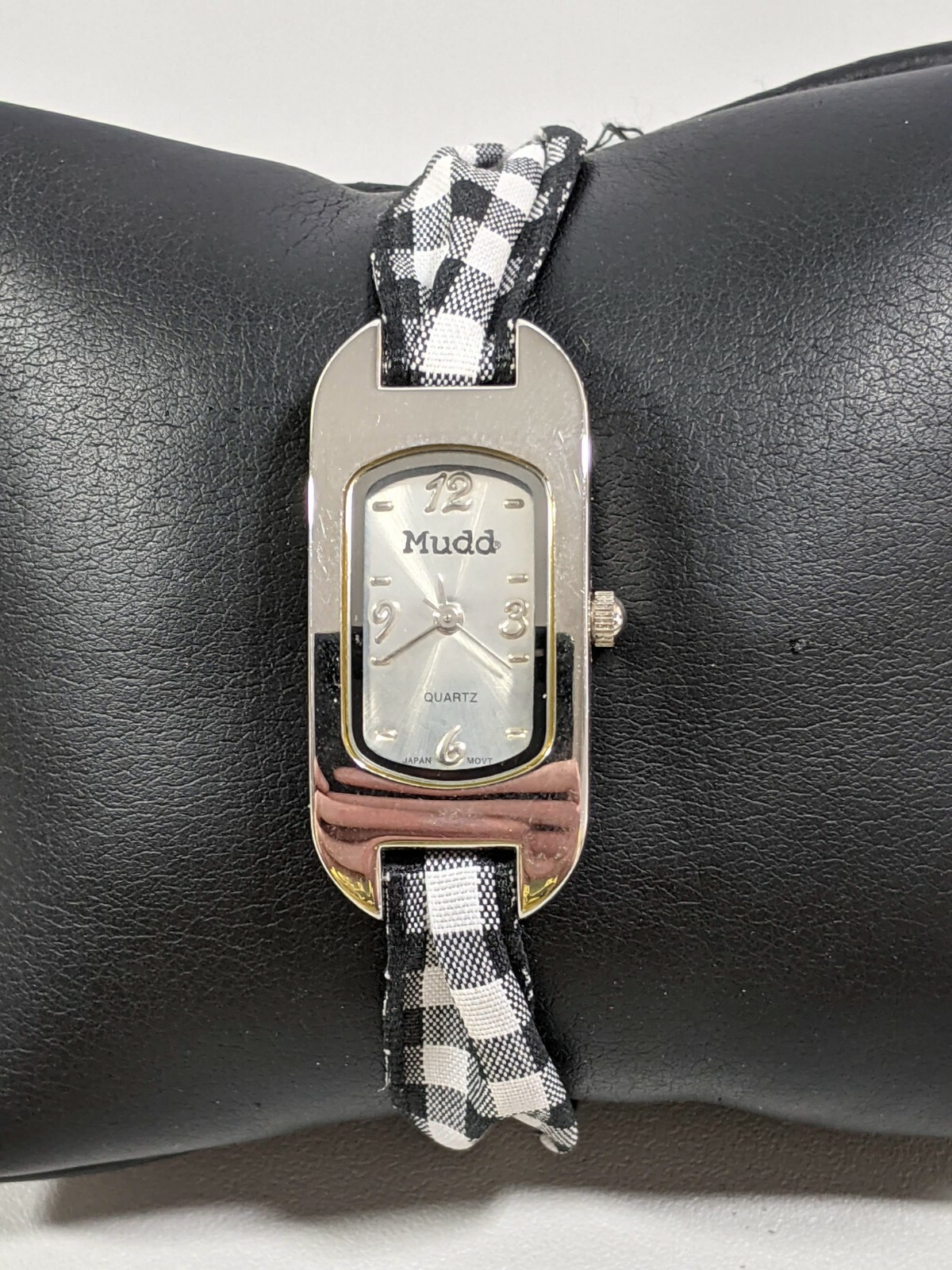 Mudd Silver Tone Dial Rectangle Case Black White … - image 1